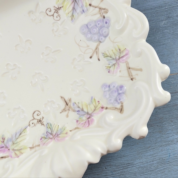 Vintage Ornate Embossed Grapes Divided Tray with Handle Japan - Picture 4 of 9